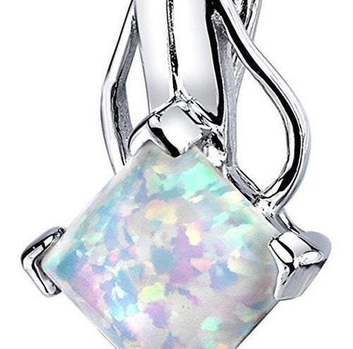 Collar Colgante De Ópalo Creado Corte De Princesa De Plata