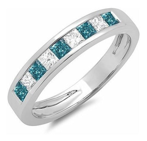 Alianza de boda de aniversario de damas de oro azul y blanco