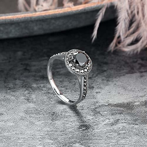 Mytys Vintage Jewelry Fashion Silver Ring Para Mujeres Negro