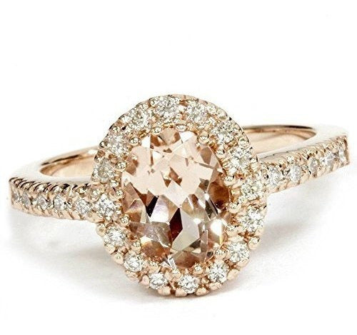 Anillo de halo de diamantes y Morganita ovalada de 2