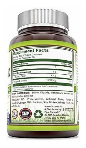 Semillas De Alholva De Pure Naturals 610 Mg, 180 Unidades