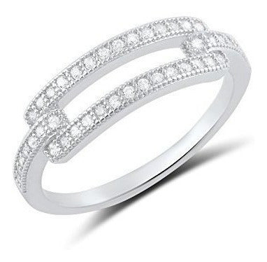 Anillo De Plata Esterlina Con Barra Cz - Talla 6