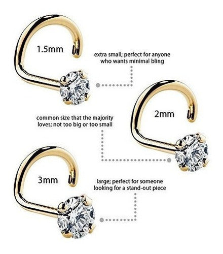 14k De Oro Amarillo Cz Anillo Nariz Barrenas /