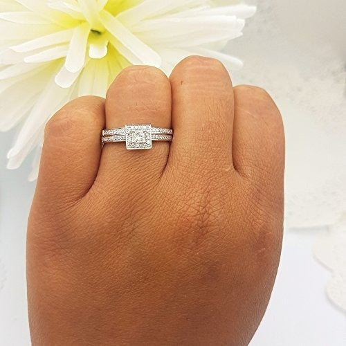 Juego De Compromiso De Anillo De Novia Nupcial Halo De 0,50