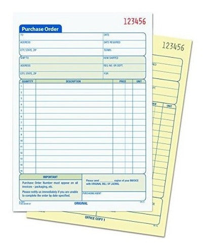 Libro De Órdenes De Compra De Tops, Duplicado Sin Carbón,