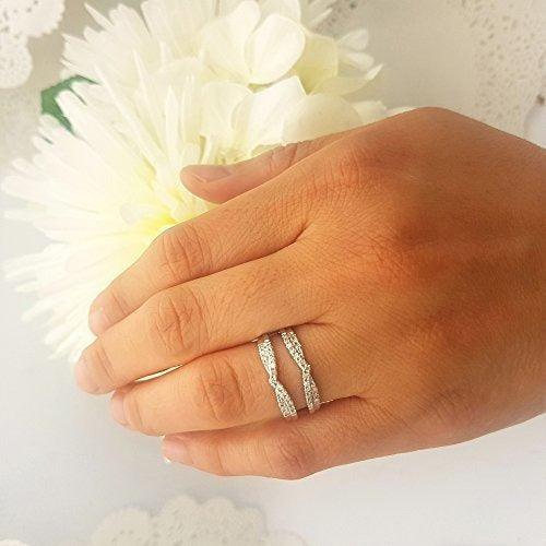 14k Oro Blanco Diamante Redondo Banda