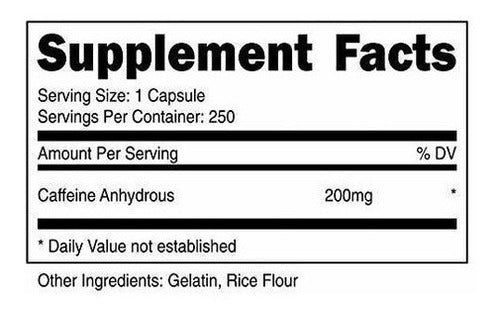 Píldoras De Cafeína 200 Mg Por Porción (250