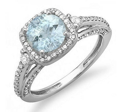 Anillo De Compromiso De Halo De Oro Blanco De 14k