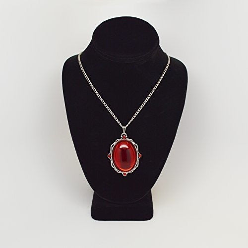 Collar Colgante Ovalado Rojo marco de peltre plateado