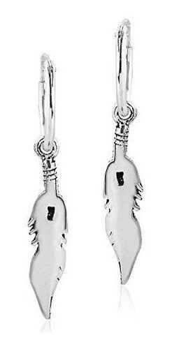 Pendientes de aro de plata de ley 925 con pluma