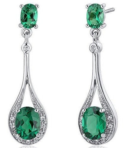 zarcillos Colgantes De Esmeralda Simulados De Plata De Ley