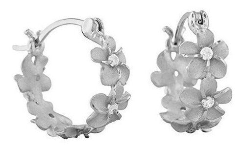 Pendientes de aro de Plumeria de plata esterlina de 7 mm