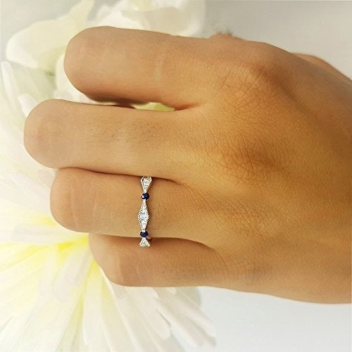 Anillo 10k Oro Blanco con Zafiro Azul para damas