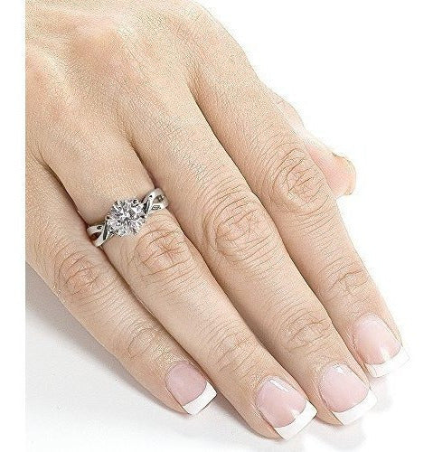 Anillo De Compromiso Redondo Moissanite Solitario 1 Ctw Oro