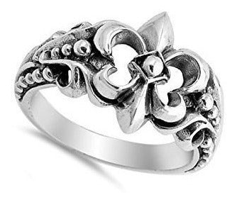 Anillo Fleur De Lis Nuevo .925 Banda De Filigrana