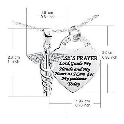 Collar de enfermería de ángel de caduceo de plata esterlina