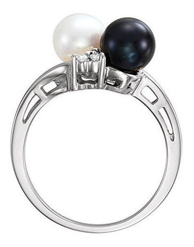 Anillo De Oro Blanco Y Negro De 14k Con Perlas