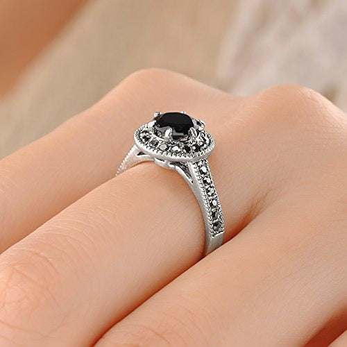 Mytys Vintage Jewelry Fashion Silver Ring Para Mujeres Negro