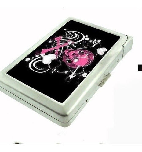 Caja de cigarrillos de metal con diseño de calavera