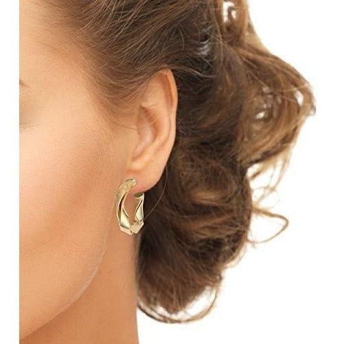 zarcillos de aro retorcido ovalado Oro Amarillo