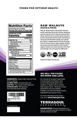 Nueces Crudas Orgánicas De Terrasoul Superfoods, 2 Libras