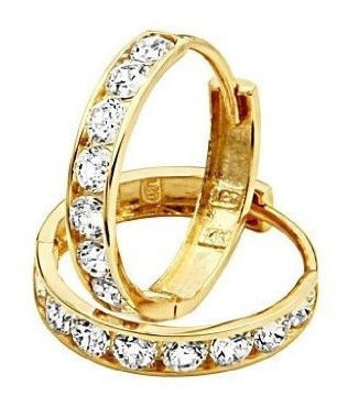 14k Oro Amarillo 3 Mm De Espesor Cz Channel Set Hoop Huggie