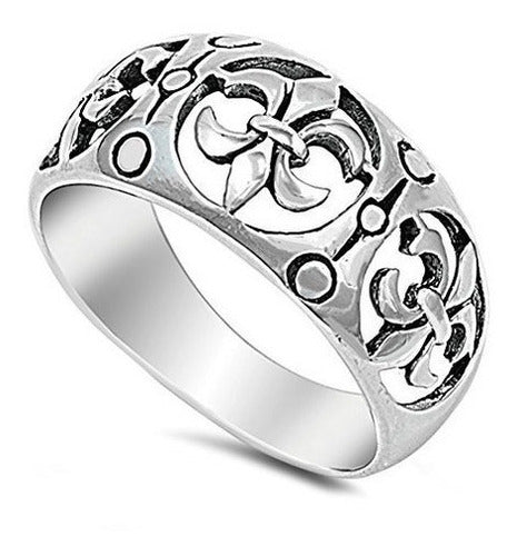 Anillo Ancho Con Recorte De Flor De Lis De Filigrana Nuevo