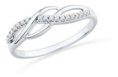 Anillo trenzado con diamantes redondos de plata de ley