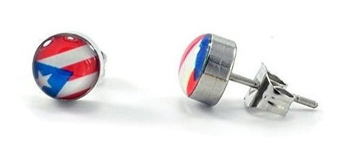 Aretes De Botón De Sección De Bandera De Puerto Rico