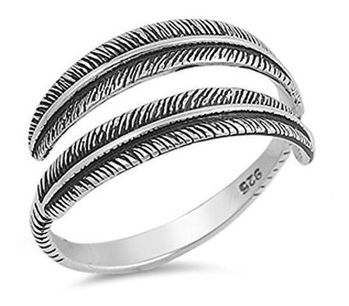 Anillo De Diseño Abierto De Hoja de Plata 925 Tamaño 5-12
