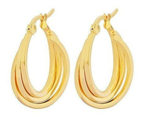 Edforce Pendientes De Aro Triple Superpuestos Chapados En