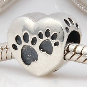 Love Heart Puppy Dog Paw Print 925 Encantos De Plata