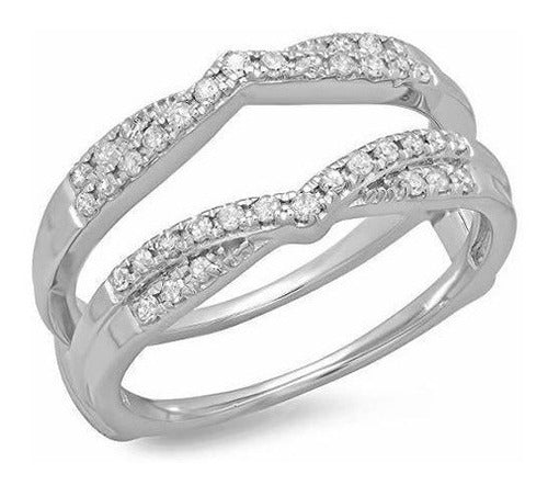 14k Oro Blanco Diamante Redondo Banda