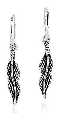 Pendientes de aro de plata de ley 925 con pluma