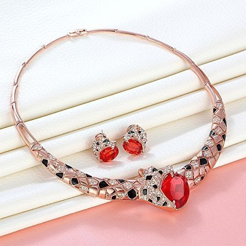 Collar de gargantilla de leopardo de cristal de rubí