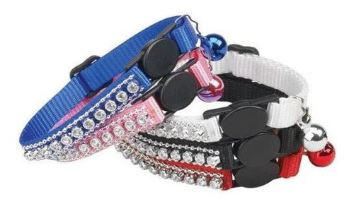 Collar para gato de nylon con pedrería 3/8 de pulgada, azul