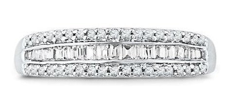 Baguette De Oro Blanco De 10 Quilates Y Anillo De