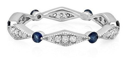 Anillo 10k Oro Blanco con Zafiro Azul para damas