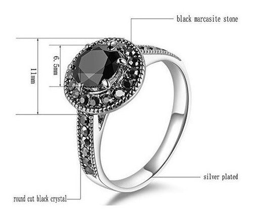 Mytys Vintage Jewelry Fashion Silver Ring Para Mujeres Negro