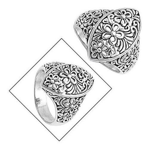 Anillo Hermoso De La Flor De Las Mujeres De Plata