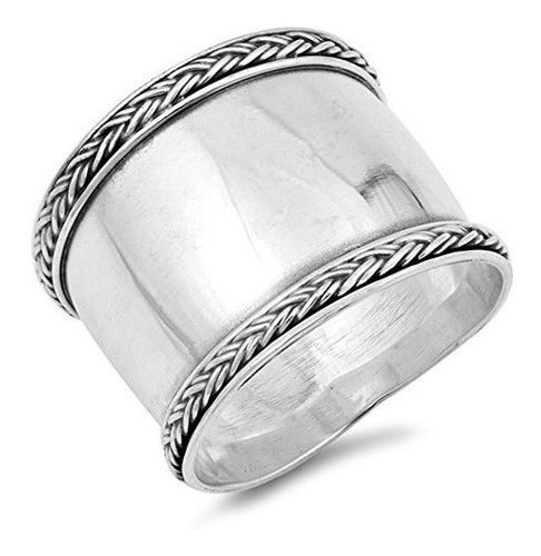 Anillo Hecho A Mano Con Cuerda De Bali Ancho Y Milgrain