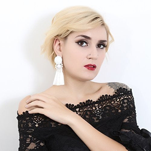 Pendiente Colgante Con Forma De Flecos Y Cuentas Bohemias De