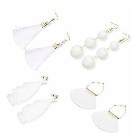 Loyallook - 4 pares de pendientes de borla para mujer