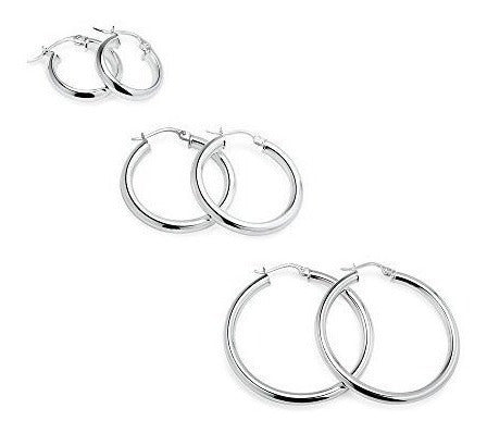 Juego De 3 Pares De Pendientes De Aro Redondos Pulidos