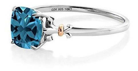 Plata De Ley 925 Y Anillo De Oro Rosa De 10q Topacio Azul De