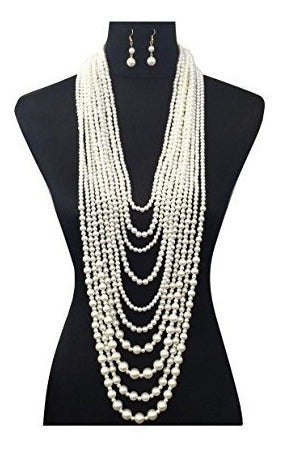 Collar Y Pendientes De Perlas Simuladas Multiestratón, De