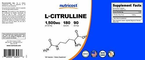 Cápsulas Nutricost L-Citrulina. Sin gluten