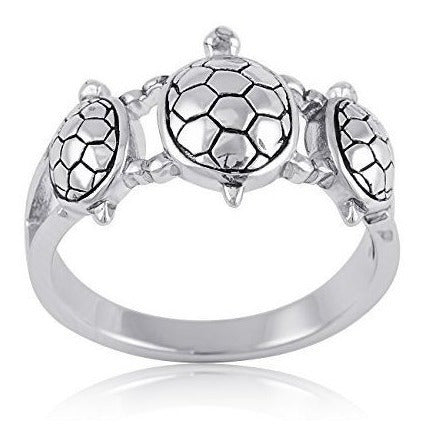 Anillo De Tres Tortugas De Plata Esterlina