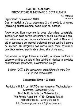 Suplemento Beta Alanina Gat, 200 Gramos