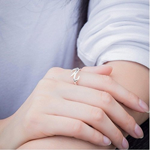 Jewme Anillo De Asta De Reno De Ciervo De Plata Esterlina